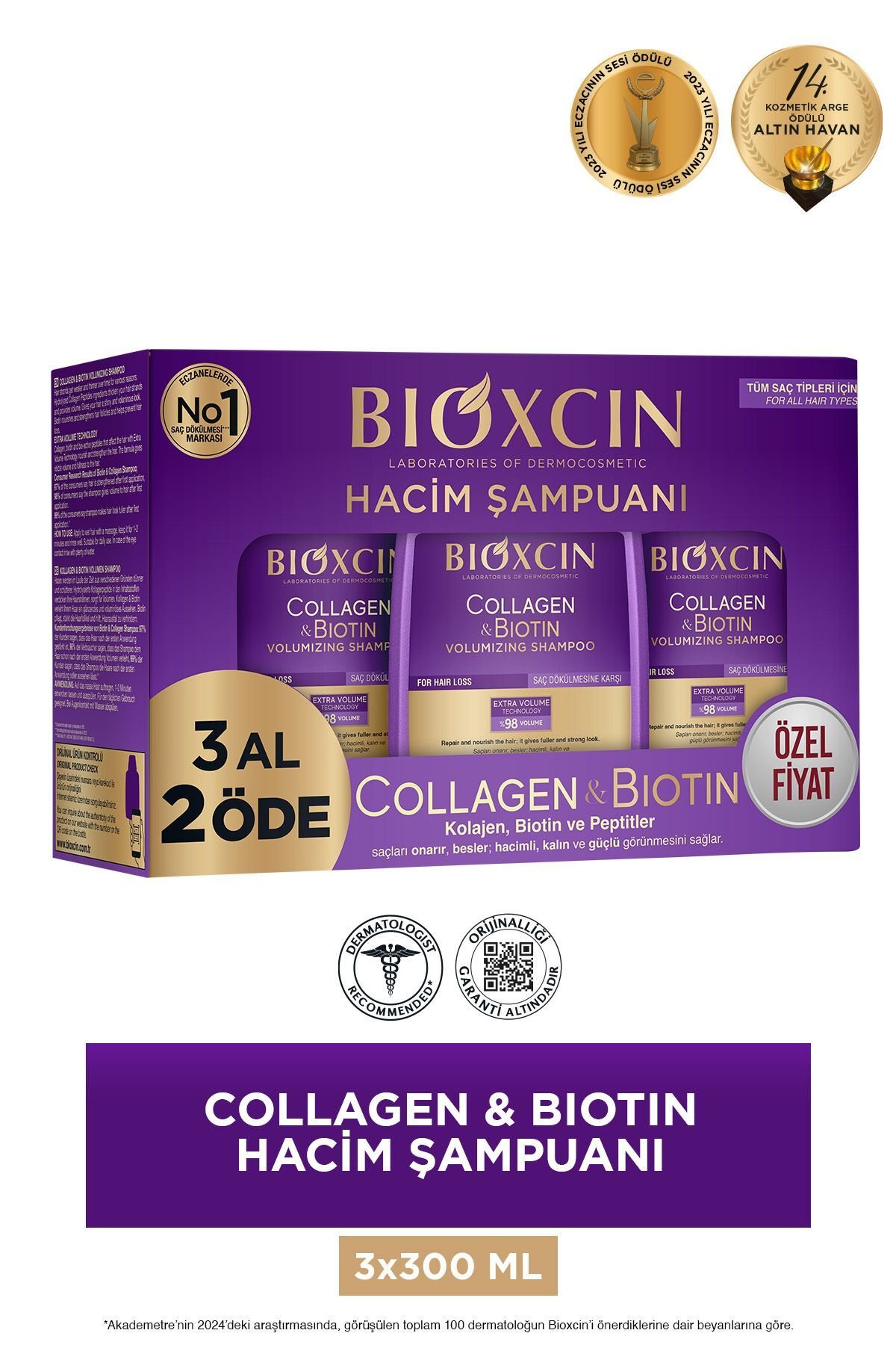 Collagen Biotin Ekstra Hacim Şampuanı 3 x 300 ml 3 Al 2 Öde - Kolajen Biotin Ince Ve Seyrek Saçlar