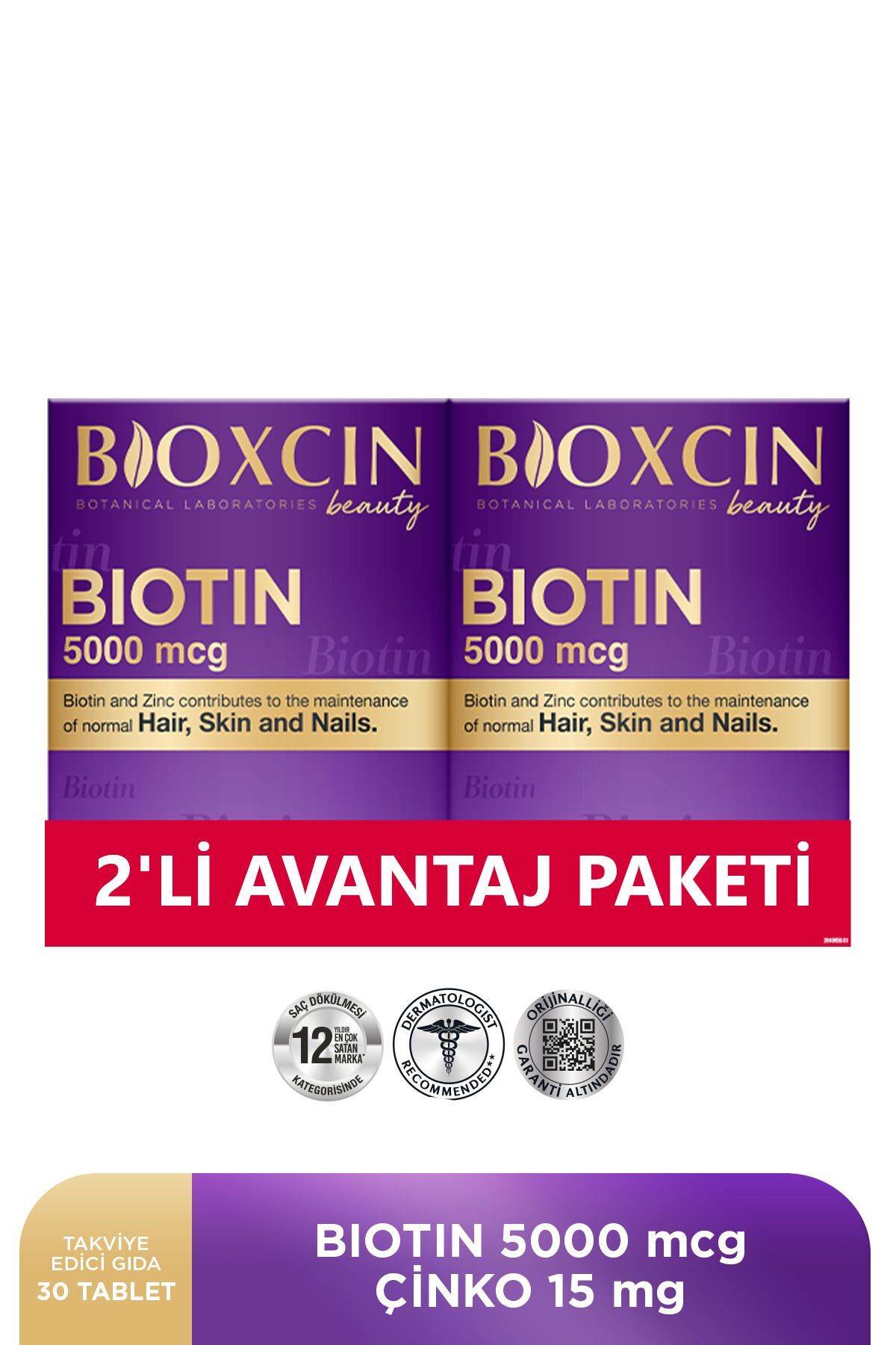 Biotin 5.000 Mcg 30 Tablet - Biotin Çinko 15 Mg Saç Ve Tırnak Vitamini 2 li Avantaj Paket