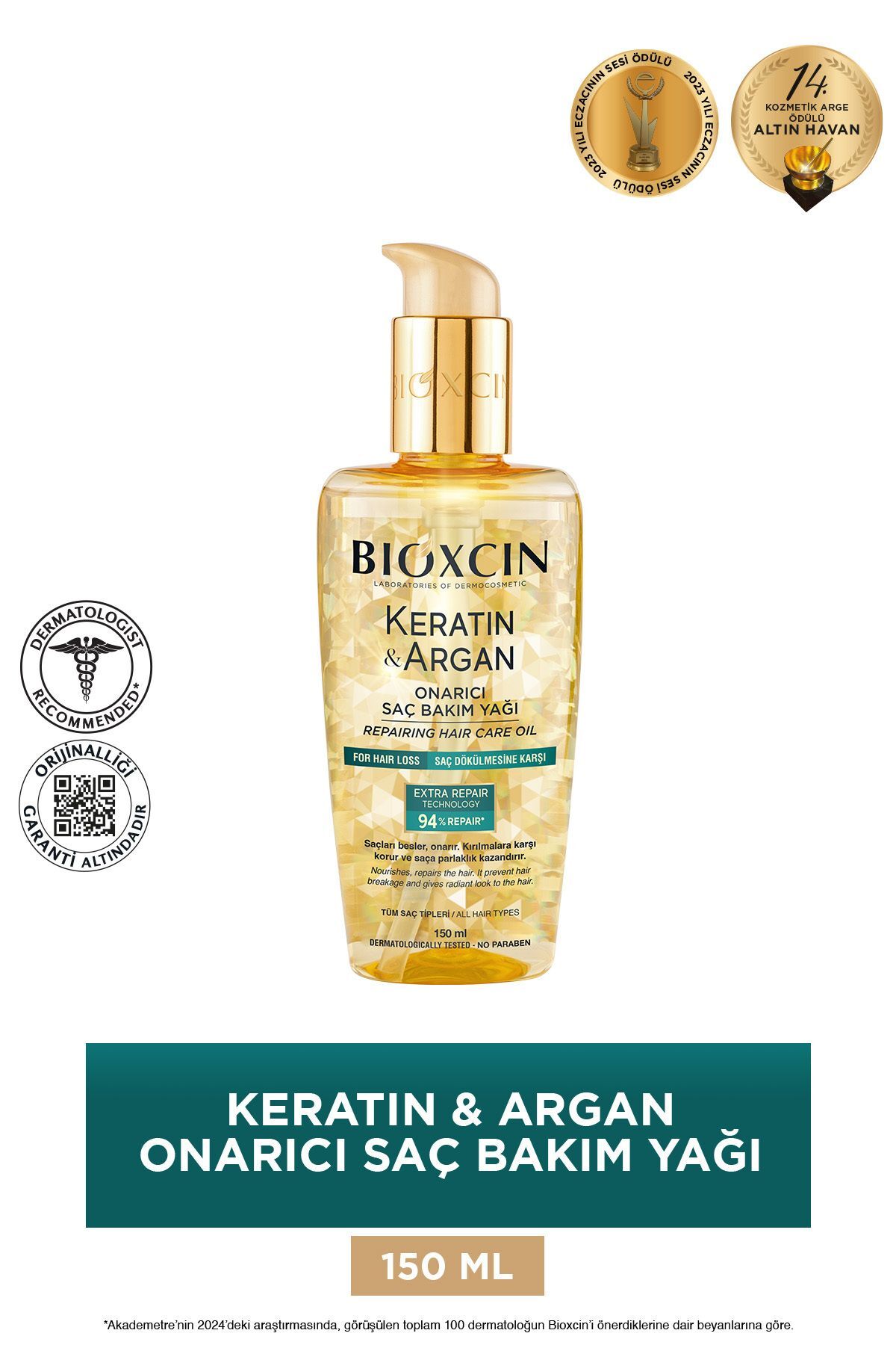 Keratin Argan Onarıcı Saç Bakım Yağı 150 ml - Yıpranmış Ve Hassas Saçlar