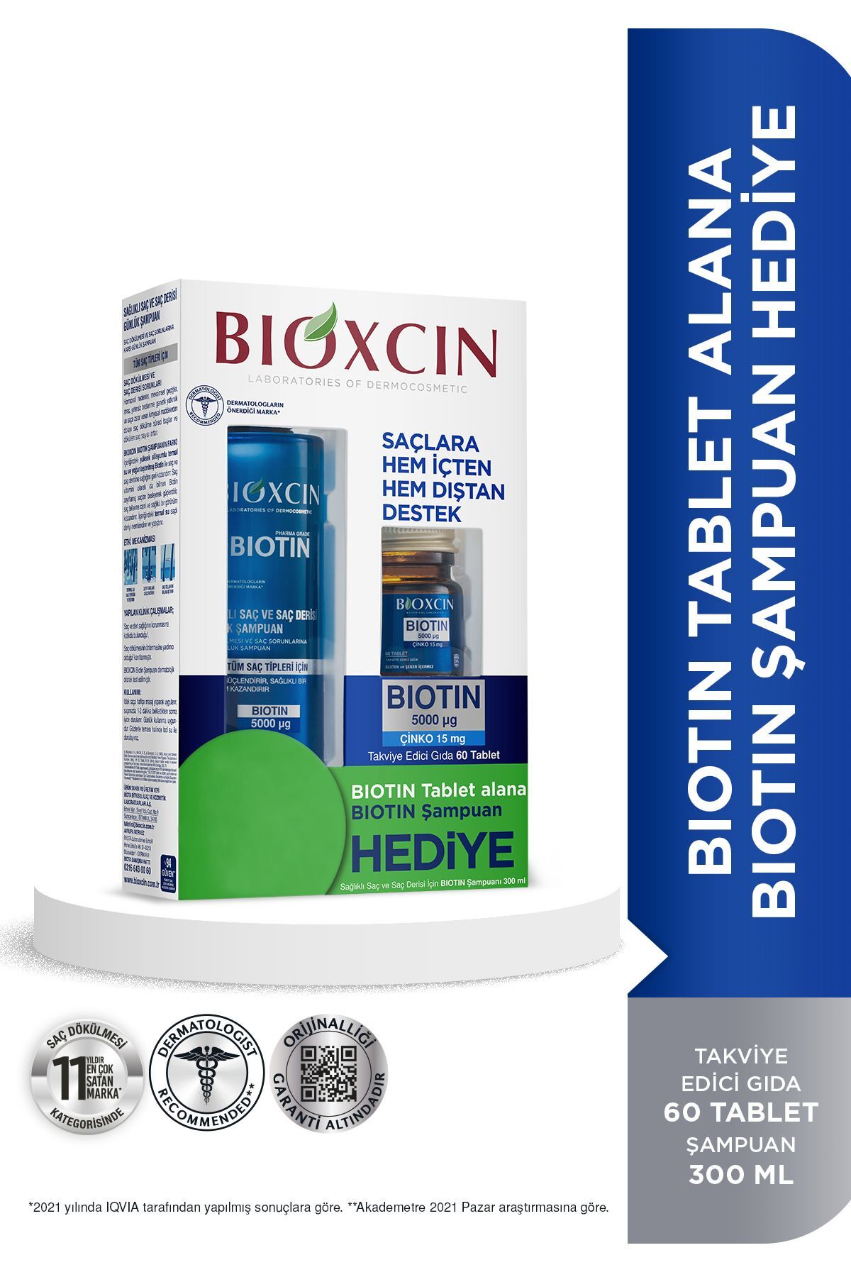 Biotin 5000 Mcg 60 Tablet ve Biotin Şampuan 300 Ml