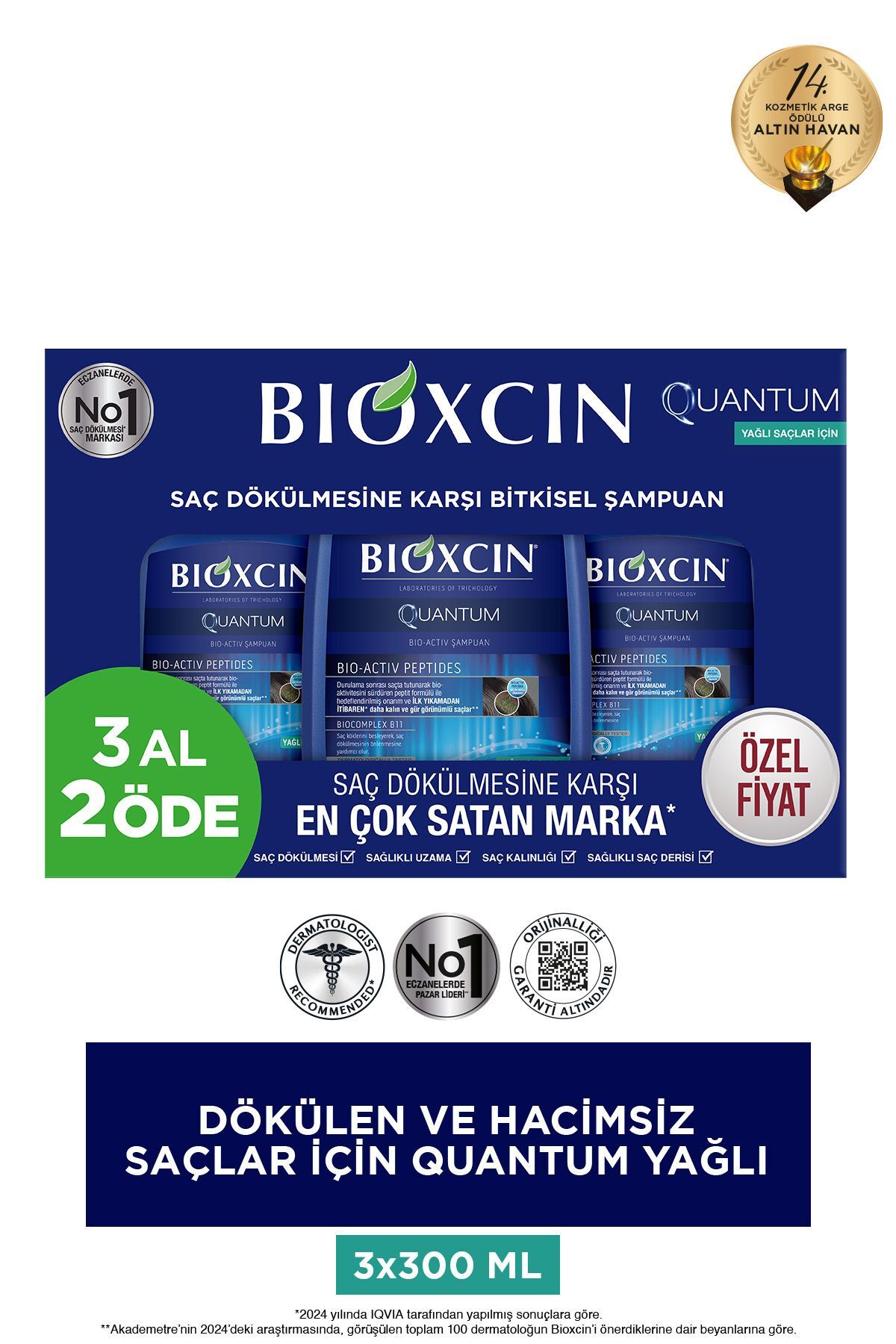 Quantum Yağlı Saçlar İçin 300ml | Dökülme Karşıtı Şampuan | 3 AL 2 ÖDE